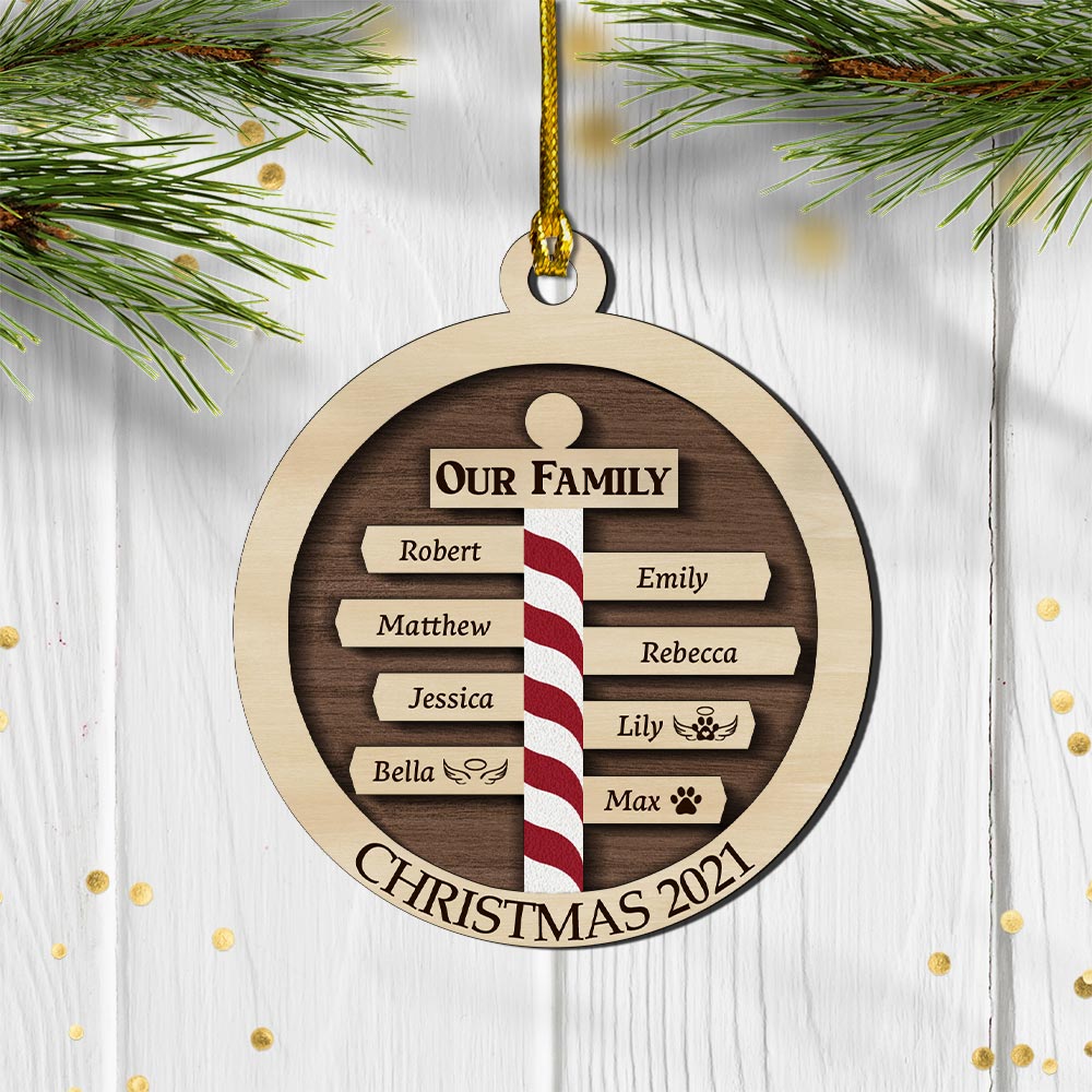 Personalized Christmas Family Ornament, 2021 Wooden Xmas Ornaments With Family Member Names, Custom Holiday Ornament