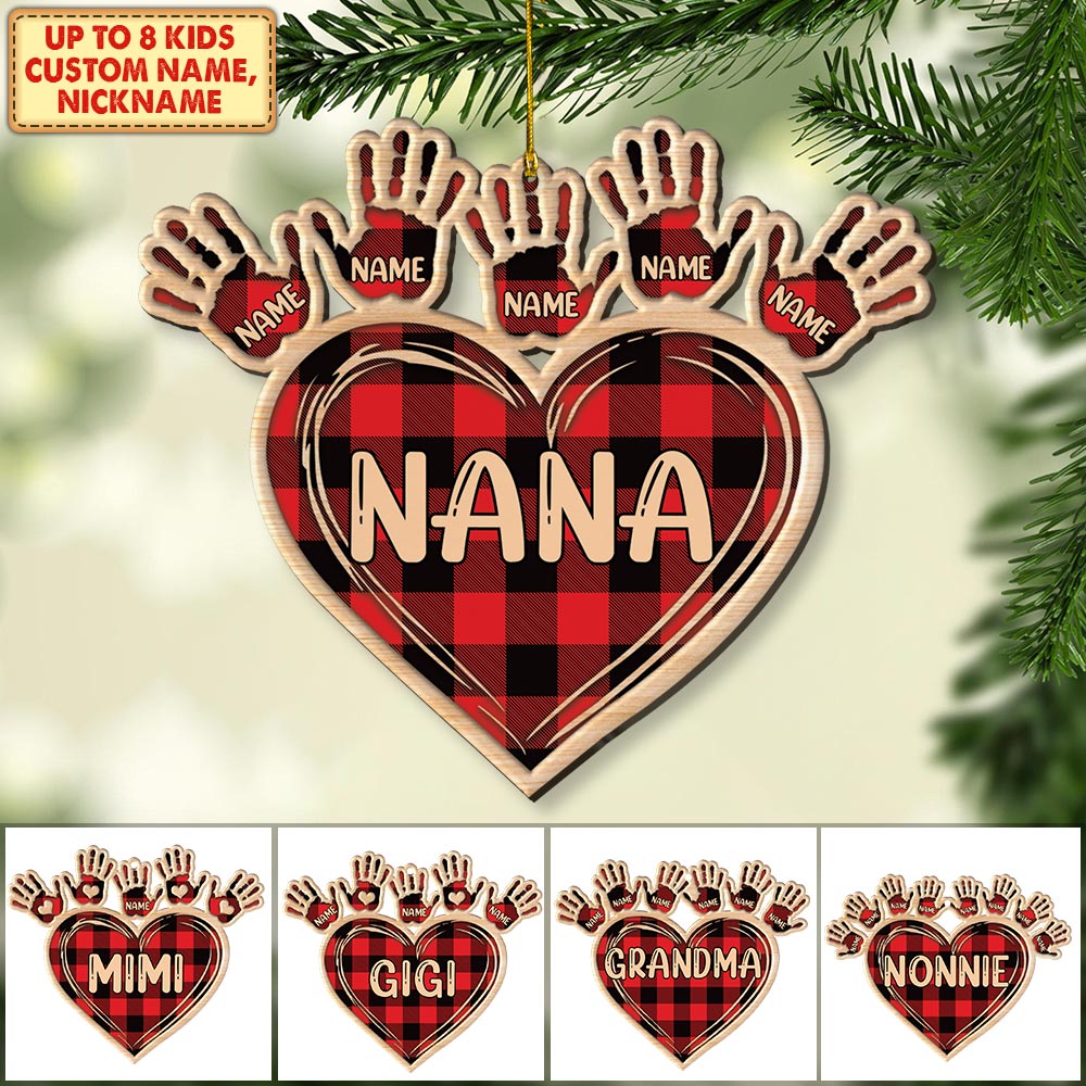 Heart With Handprints 1 Side Wood Personalized Christmas Ornament For Grandma HN98 DO99, Made By Wood And One Side Print