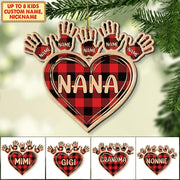 Heart With Handprints 1 Side Wood Personalized Christmas Ornament For Grandma HN98 DO99, Made By Wood And One Side Print