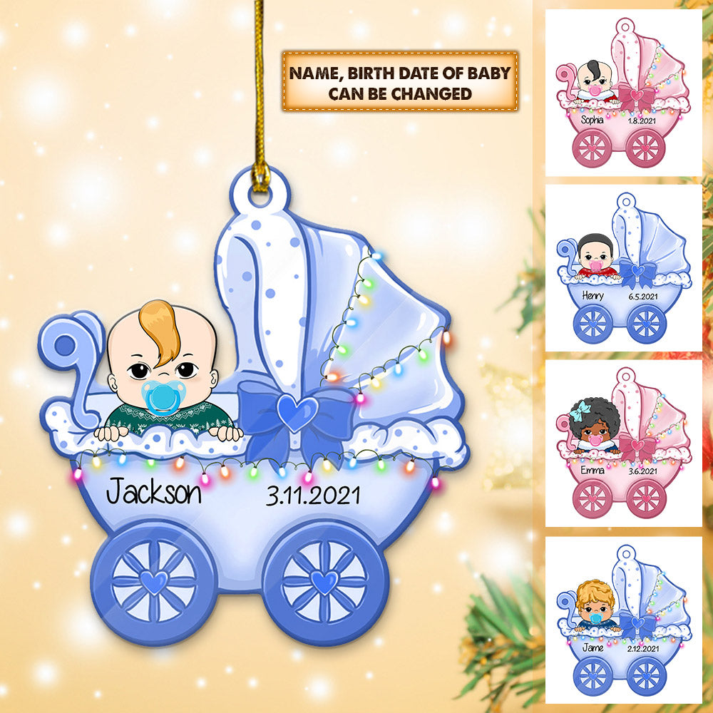 Baby Carriage Personalized One Side Acrylic Ornament For Baby From Family Member, Made By Acrylic , Made By Acrylic And One Side Print