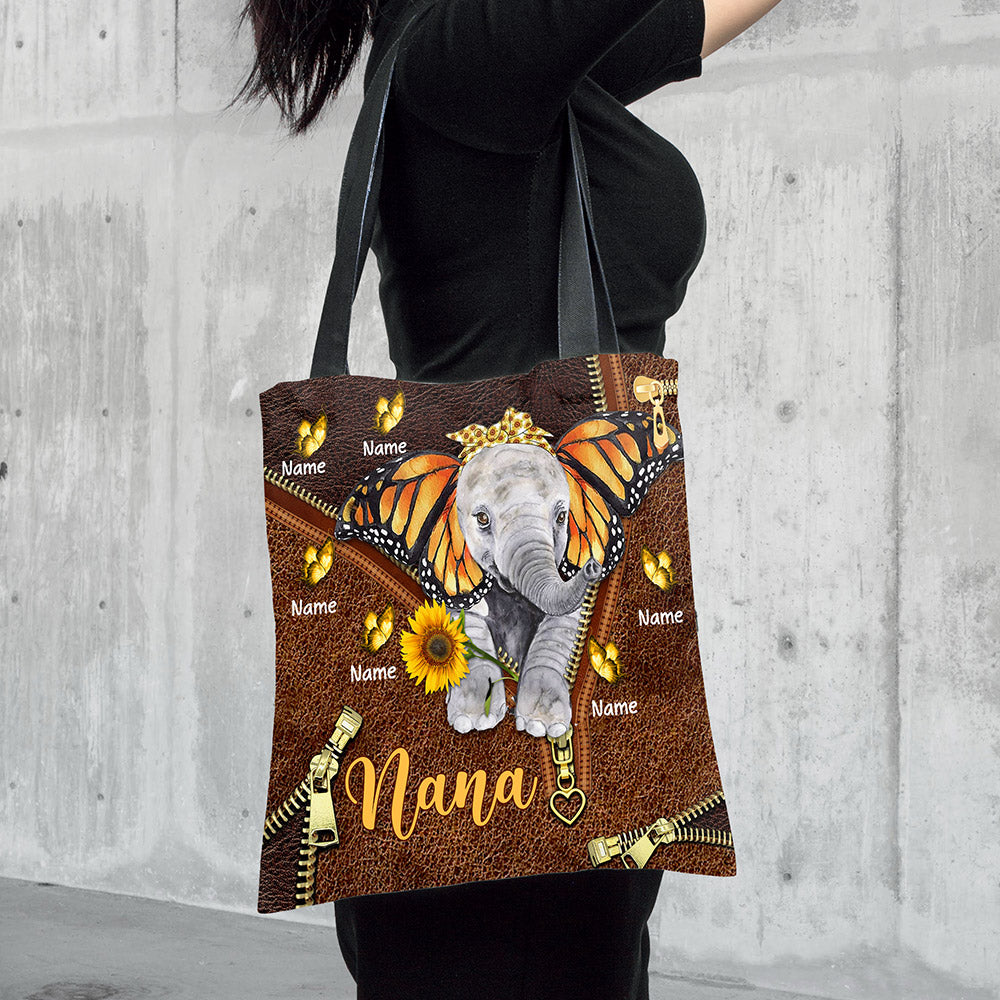 Cute Elephants With Butterfly Ears Printed Leather Pattern Personalized Tote Bag For Grandma