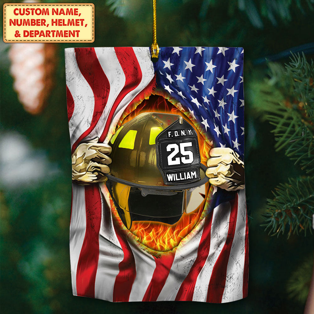 Flag Firefighter's Helmet, Custom Cut Shaped Acrylic Ornament Two Sides Print Made By Acrylic And The 2 Sides Are The Same