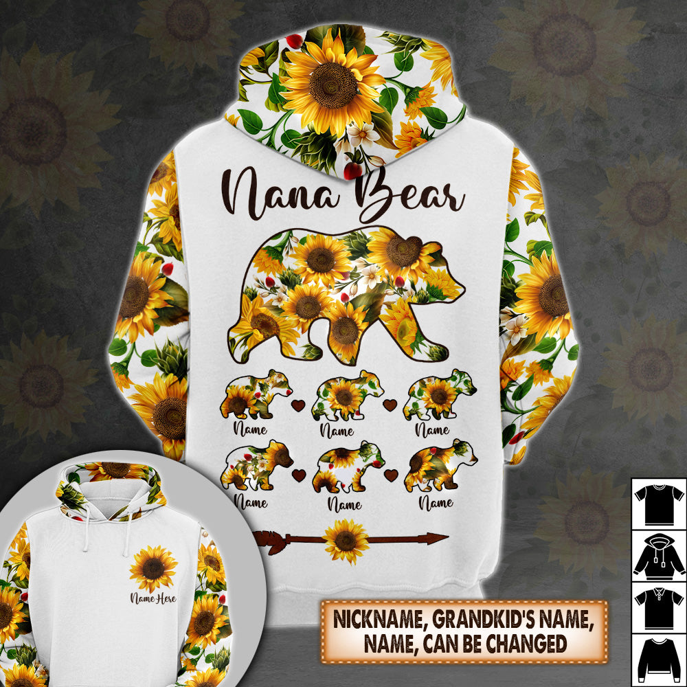 Personalized Grandma Bear Sunflower Pattern All Over Print Shirts For Grandma Nana Gigi Mimi Grandmother