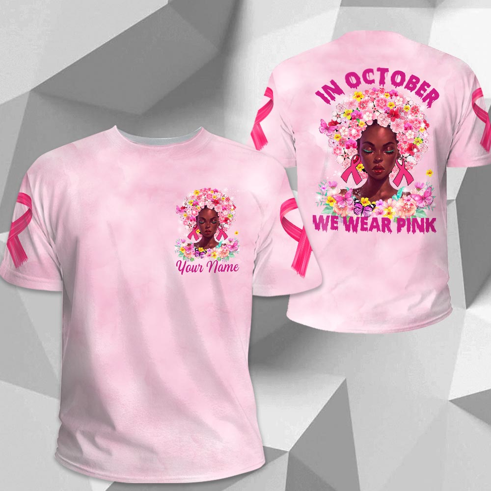 In October We Wear Pink, All Over Print Shirts For Black People Helping Raise Awareness Of Breast Cancer, Black Queen