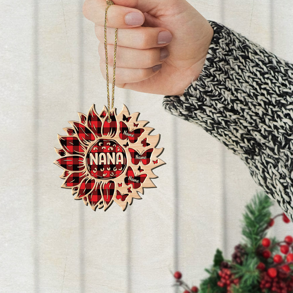 Sunflowers Butterfly Plaid Christmas 1 Side Wood Ornament For Grandma HN98 DO99, Made By Wood And One Side Print