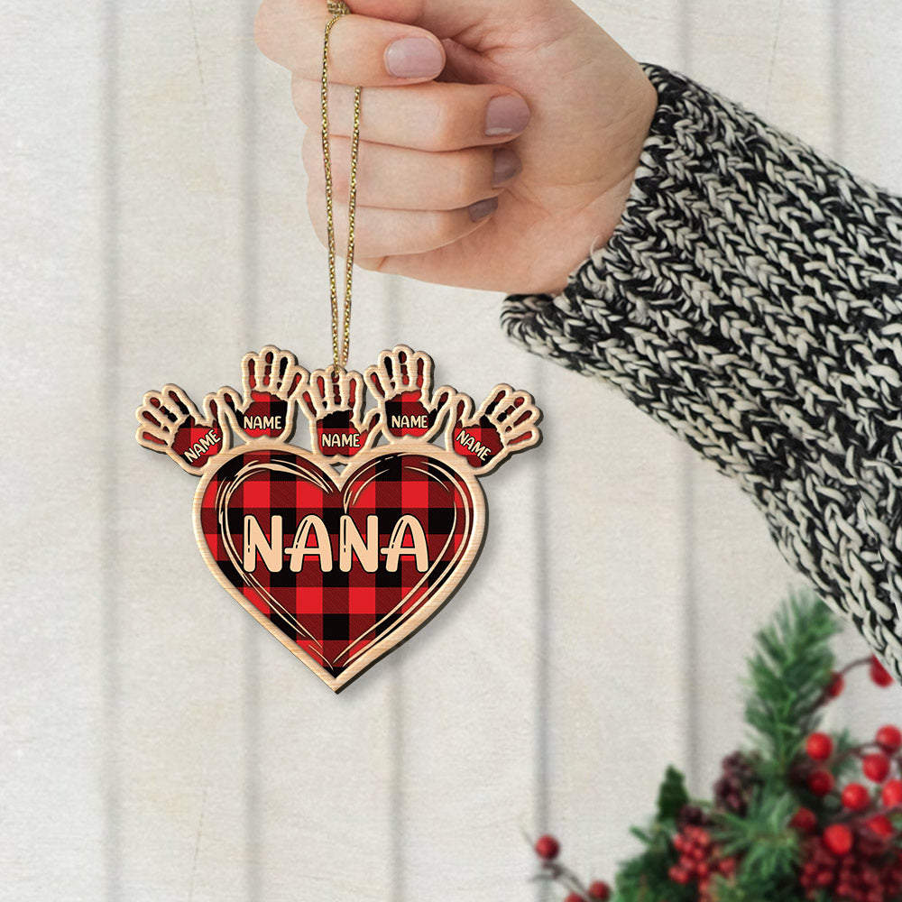 Heart With Handprints 1 Side Wood Personalized Christmas Ornament For Grandma HN98 DO99, Made By Wood And One Side Print