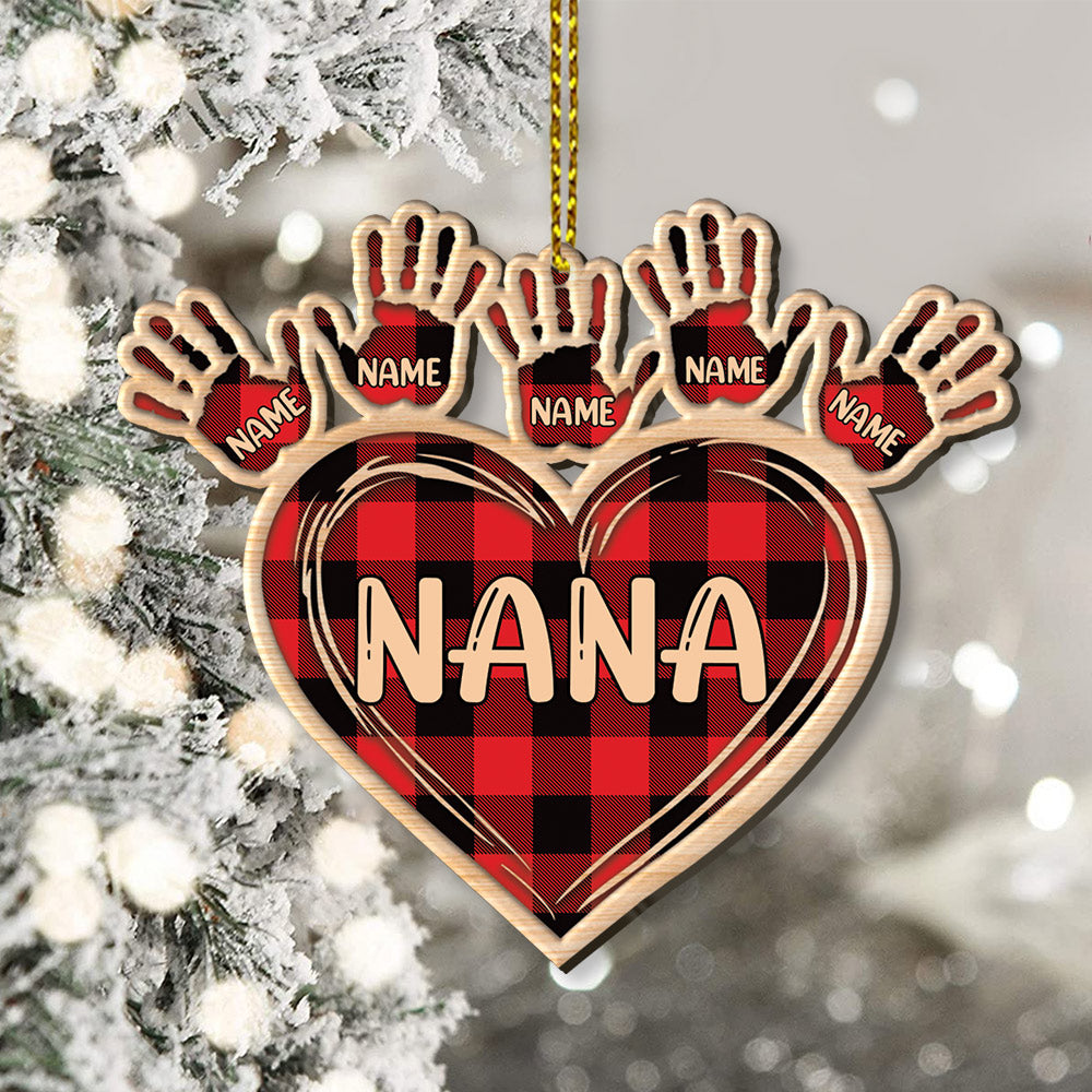Heart With Handprints 1 Side Wood Personalized Christmas Ornament For Grandma HN98 DO99, Made By Wood And One Side Print