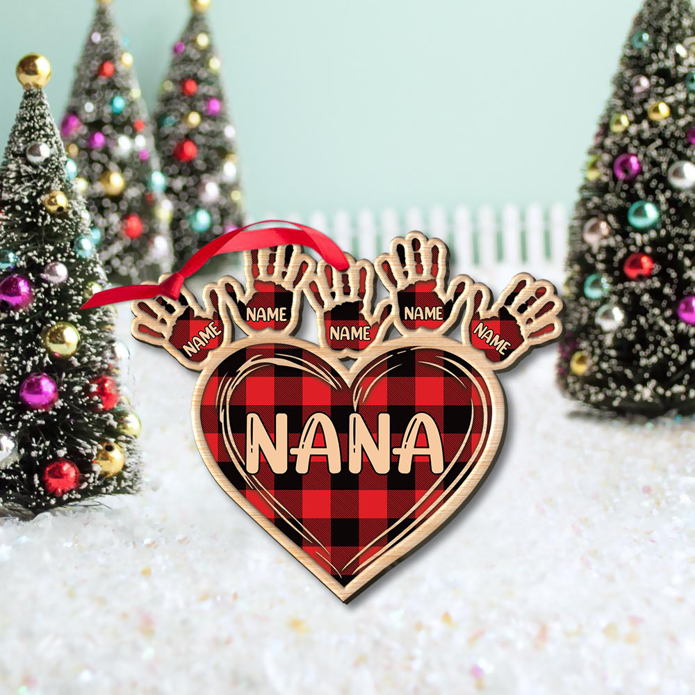 Heart With Handprints 1 Side Wood Personalized Christmas Ornament For Grandma HN98 DO99, Made By Wood And One Side Print