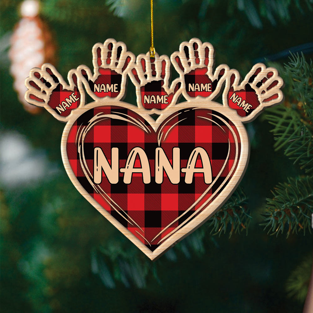 Heart With Handprints 1 Side Wood Personalized Christmas Ornament For Grandma HN98 DO99, Made By Wood And One Side Print