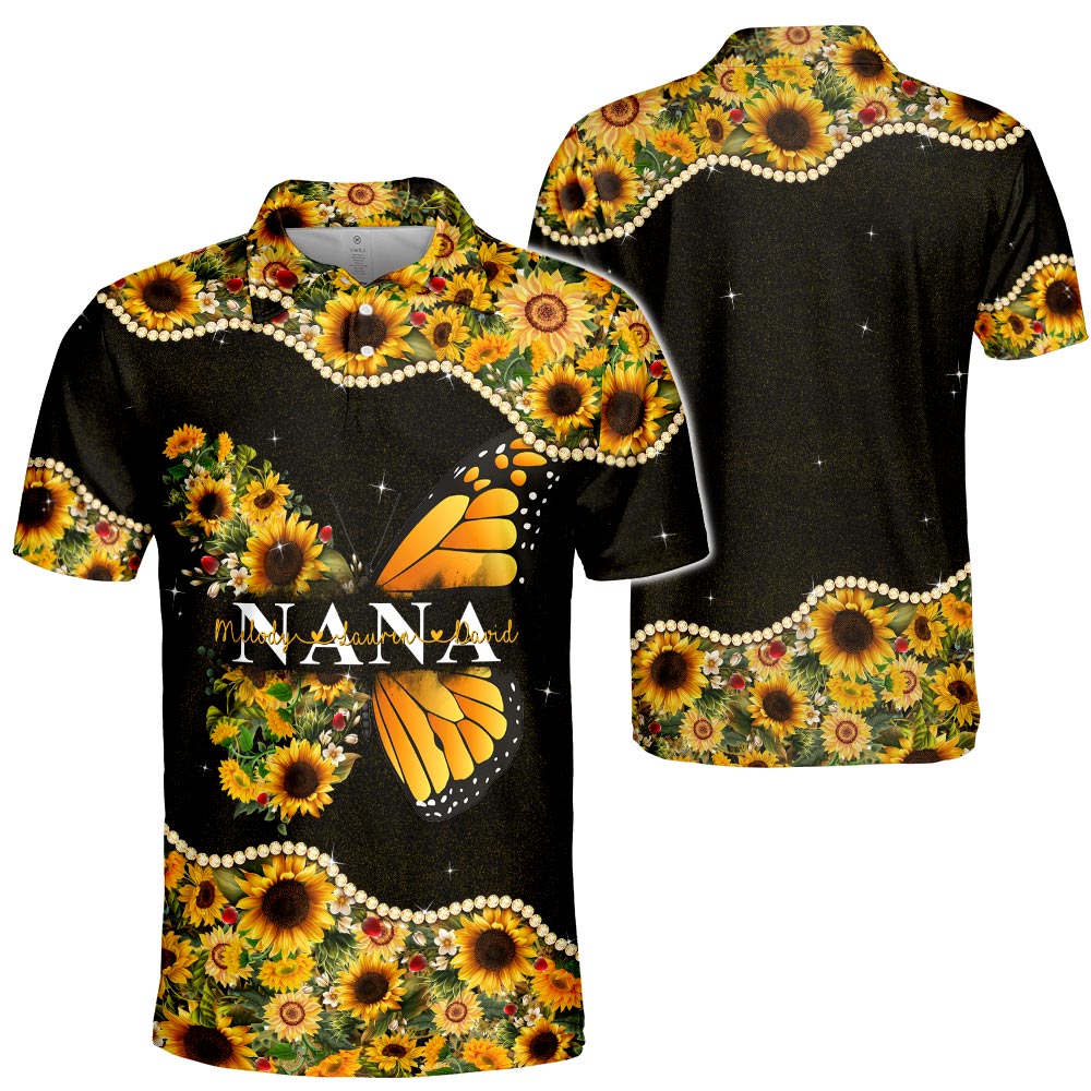 Personalized Butterfly Sunflower Pattern All Over Print Shirts For Nana Gigi Mimi Nickname Can Be Changed