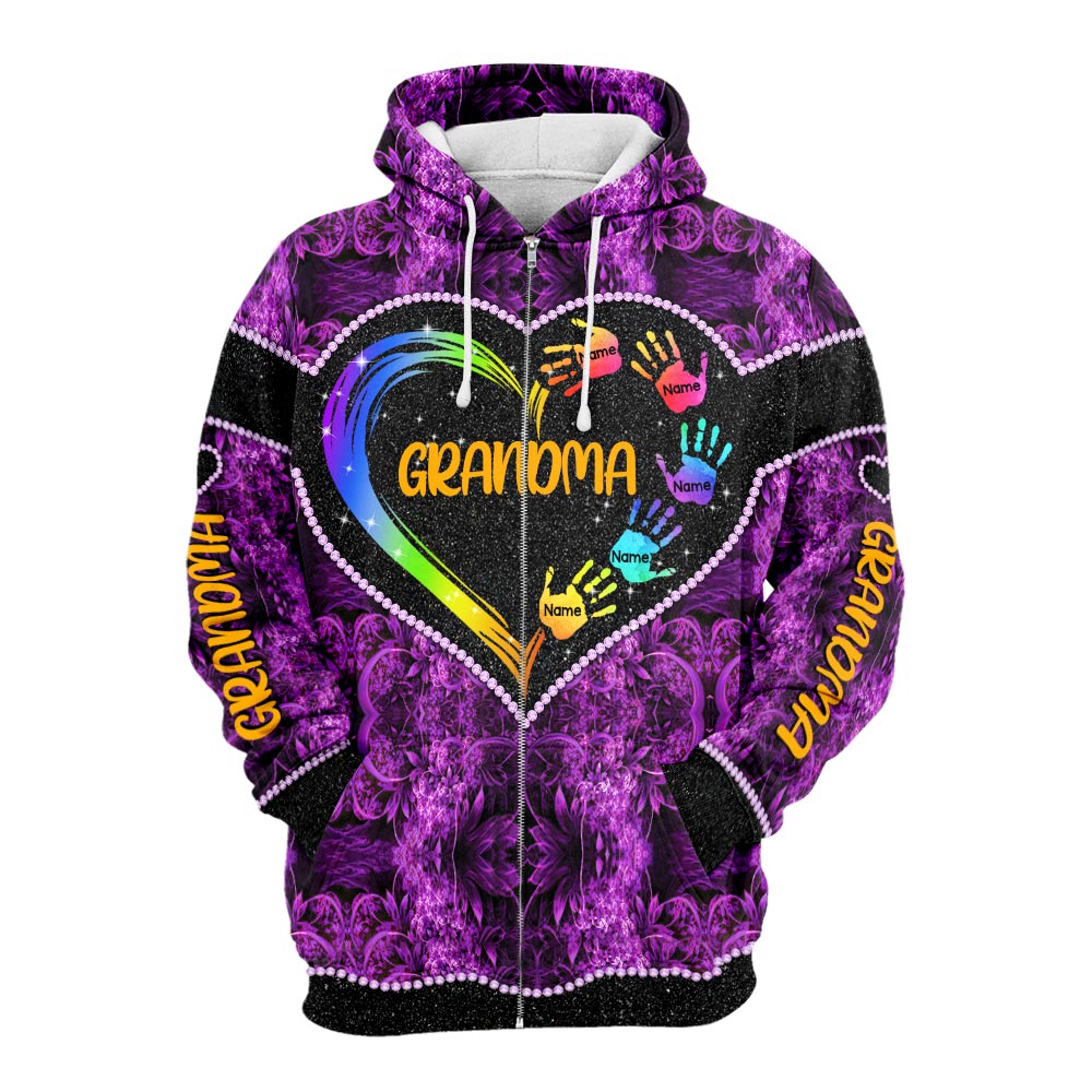 Grandma Heart And Grandkids Hands Personalized All Over Print Shirt, 3D Shirt For Grandma