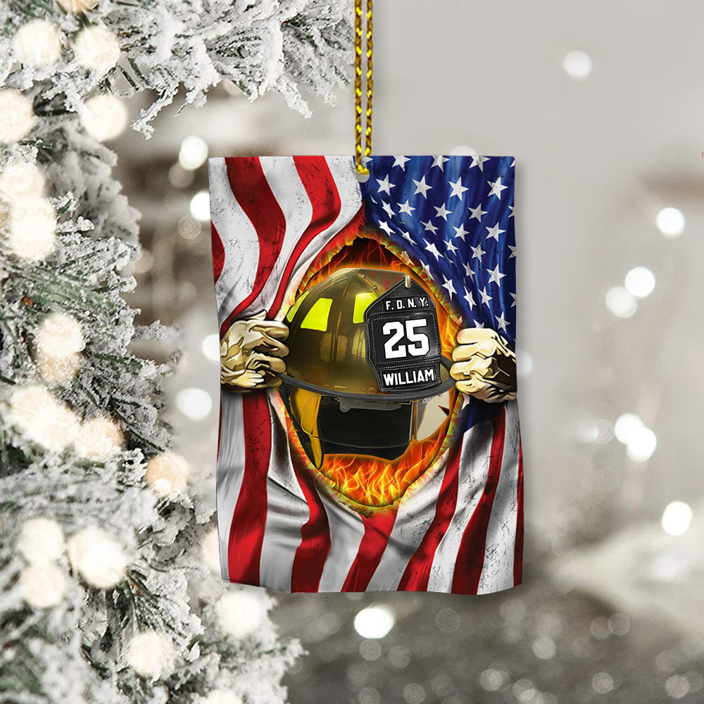 Flag Firefighter's Helmet, Custom Cut Shaped Acrylic Ornament Two Sides Print Made By Acrylic And The 2 Sides Are The Same