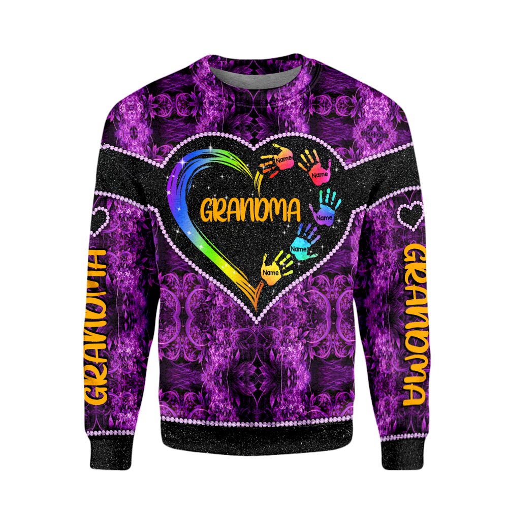 Grandma Heart And Grandkids Hands Personalized All Over Print Shirt, 3D Shirt For Grandma