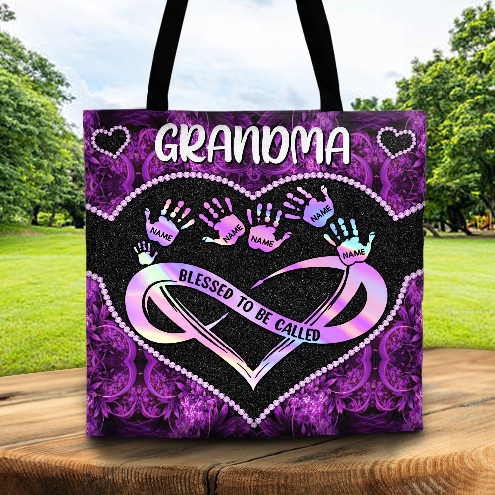Blessed To Be Called Grandma Hologram Heart Personalized Tote Bag For Grandma