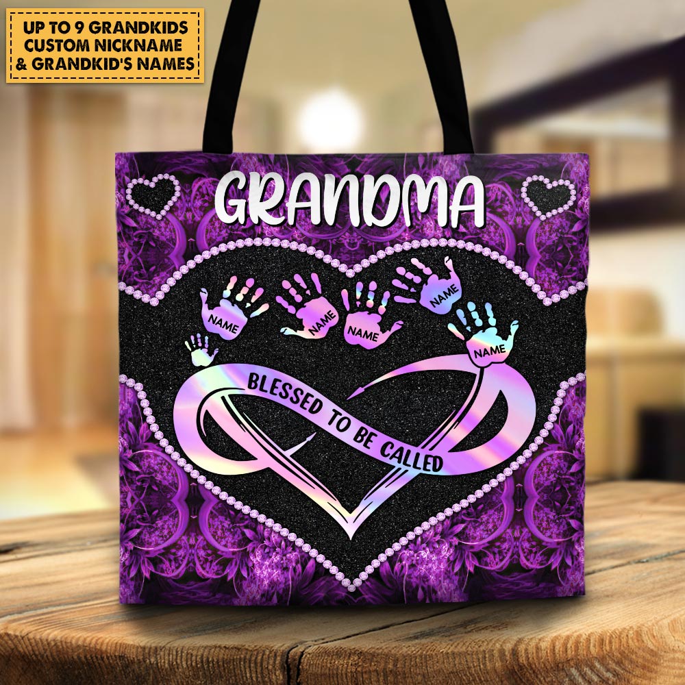 Blessed To Be Called Grandma Hologram Heart Personalized Tote Bag For Grandma