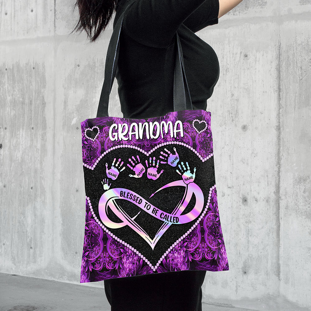 Blessed To Be Called Grandma Hologram Heart Personalized Tote Bag For Grandma
