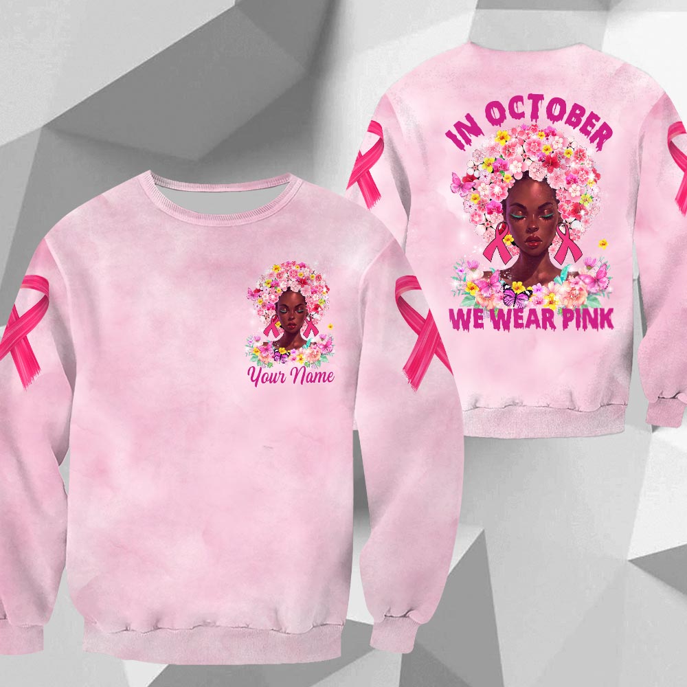 In October We Wear Pink, All Over Print Shirts For Black People Helping Raise Awareness Of Breast Cancer, Black Queen