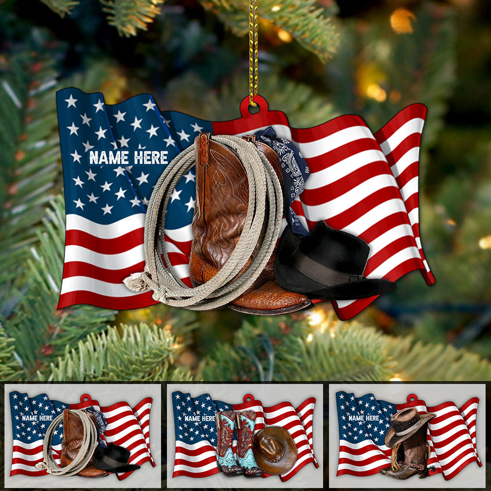 Cowgirl Boots and Hat Mix Flag Personalized Acrylic Ornament Printed Two Sides With The Same Design For Cowboy & Cowgirl