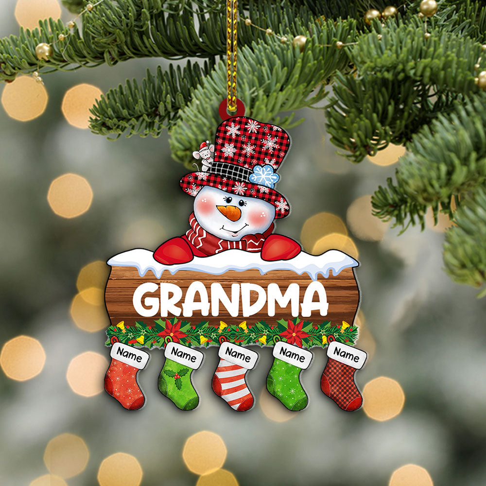 Grandma Snowman With Little Stockings Christmas Personalized 1 Side Acrylic Ornament, HN98