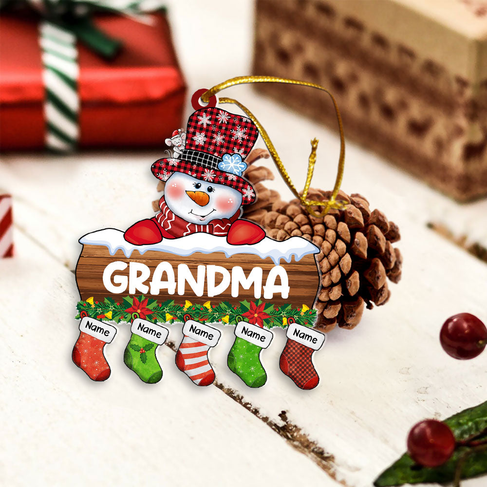 Grandma Snowman With Little Stockings Christmas Personalized 1 Side Acrylic Ornament, HN98