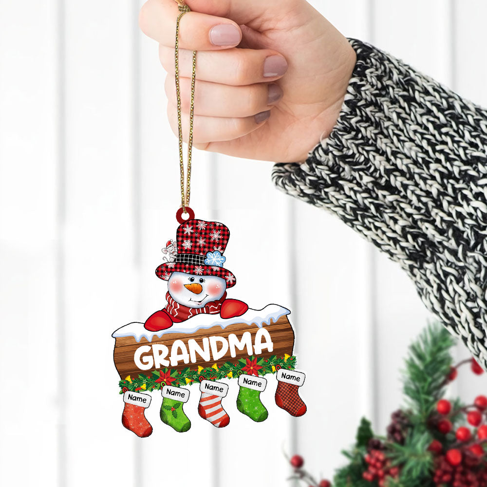 Grandma Snowman With Little Stockings Christmas Personalized 1 Side Acrylic Ornament, HN98