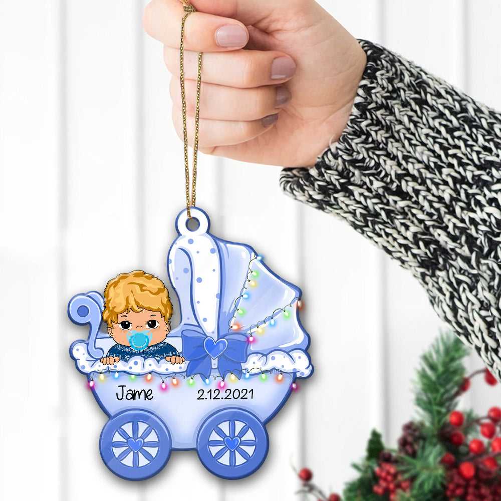 Baby Carriage Personalized One Side Acrylic Ornament For Baby From Family Member, Made By Acrylic , Made By Acrylic And One Side Print