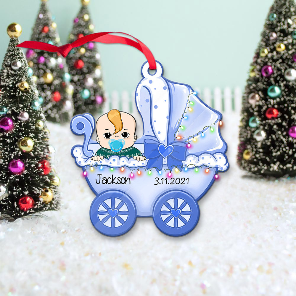 Baby Carriage Personalized One Side Acrylic Ornament For Baby From Family Member, Made By Acrylic , Made By Acrylic And One Side Print