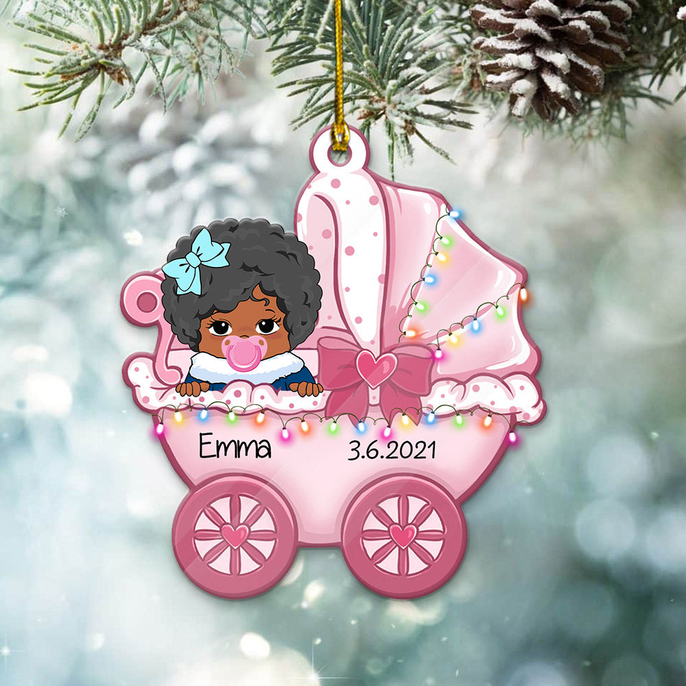 Baby Carriage Personalized One Side Acrylic Ornament For Baby From Family Member, Made By Acrylic , Made By Acrylic And One Side Print