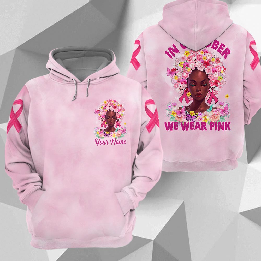 In October We Wear Pink, All Over Print Shirts For Black People Helping Raise Awareness Of Breast Cancer, Black Queen