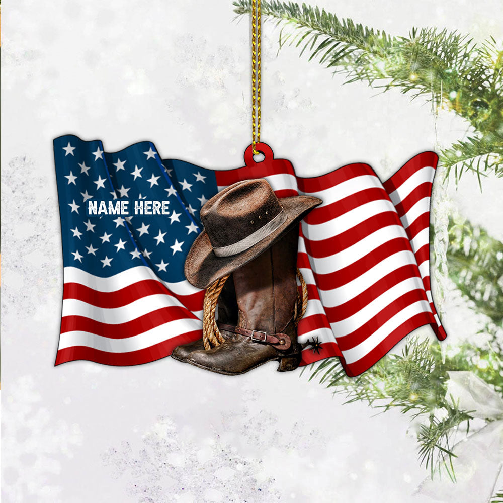 Cowgirl Boots and Hat Mix Flag Personalized Acrylic Ornament Printed Two Sides With The Same Design For Cowboy & Cowgirl