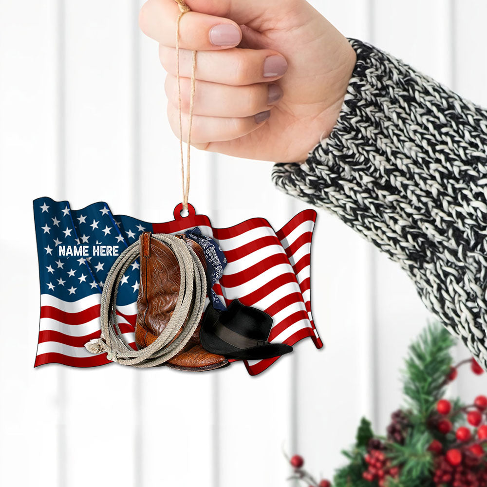 Cowgirl Boots and Hat Mix Flag Personalized Acrylic Ornament Printed Two Sides With The Same Design For Cowboy & Cowgirl