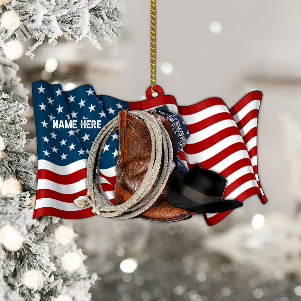 Cowgirl Boots and Hat Mix Flag Personalized Acrylic Ornament Printed Two Sides With The Same Design For Cowboy & Cowgirl