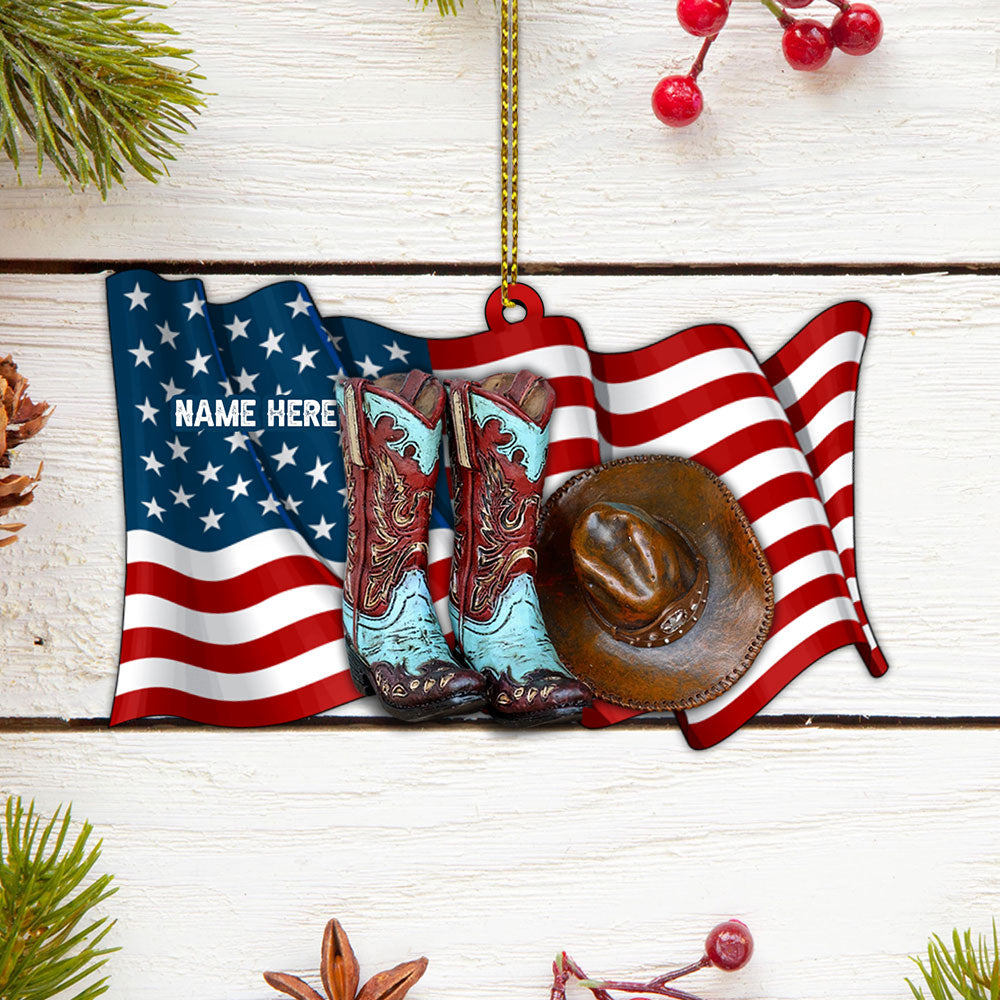 Cowgirl Boots and Hat Mix Flag Personalized Acrylic Ornament Printed Two Sides With The Same Design For Cowboy & Cowgirl