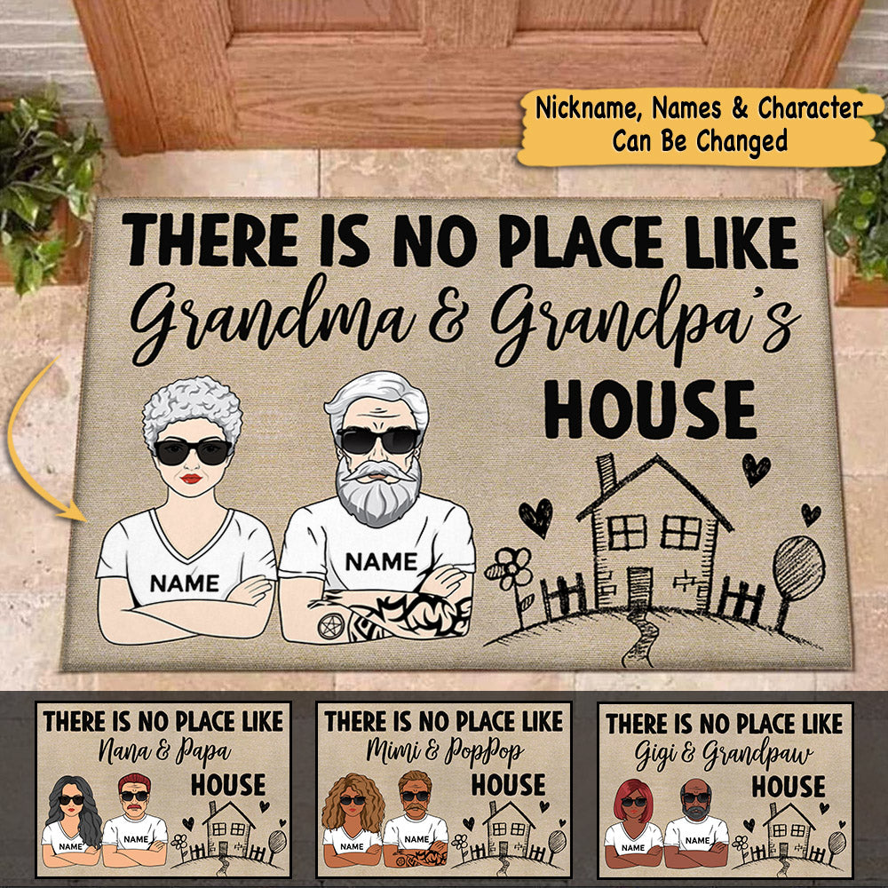 There Is No Place Like Grandma And Grandpa's House Personalized Doormat For Grandparents Lihd
