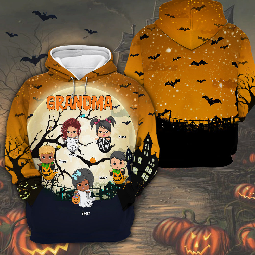 Grandma With Her Little Boo Halloween All Over Print Personalized Shirt For Grandma