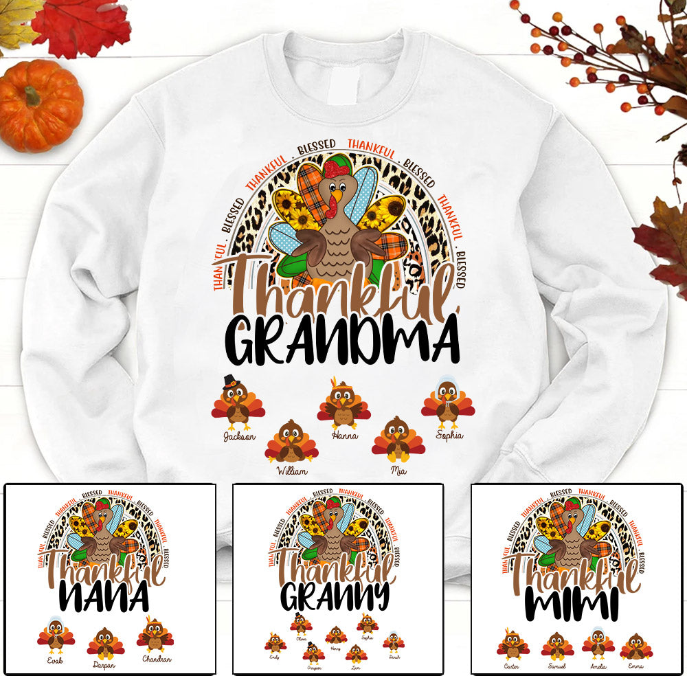 Personalized Thankful Grandma With Grandkids Thanksgiving Shirts