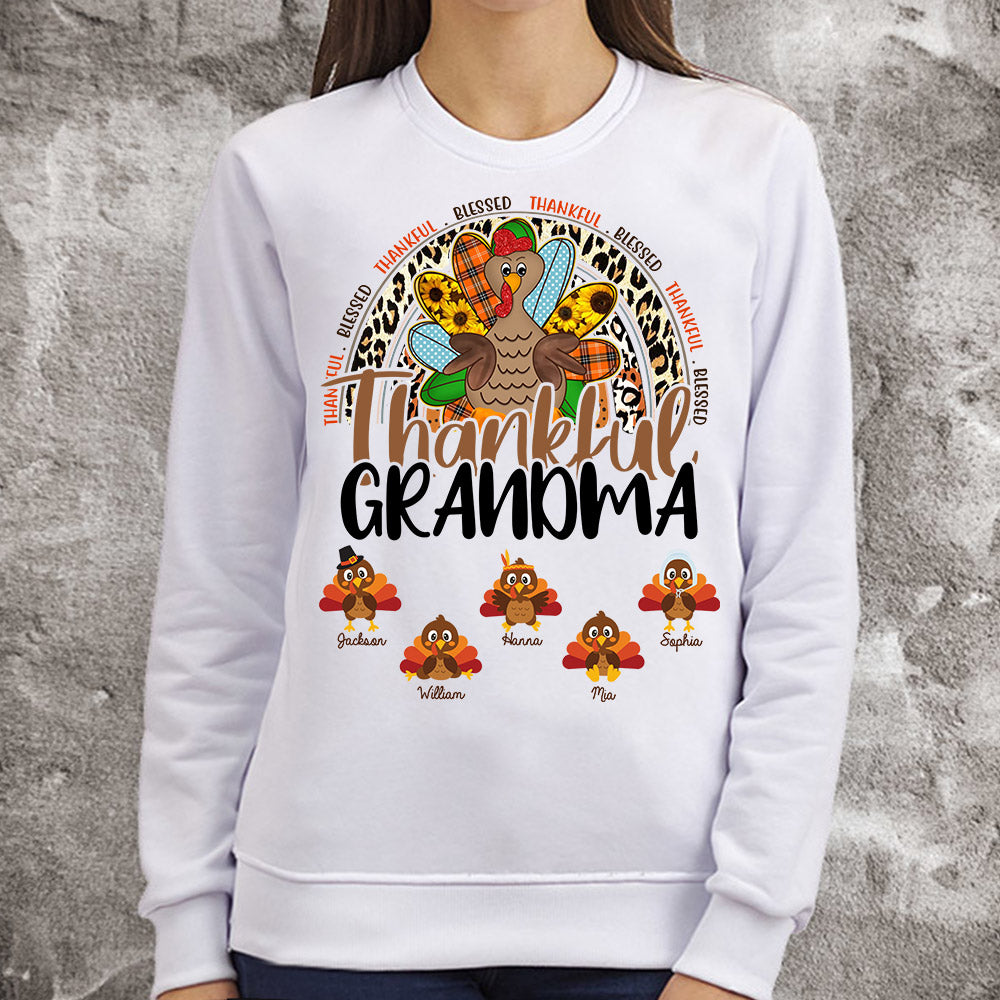 Personalized Thankful Grandma With Grandkids Thanksgiving Shirts