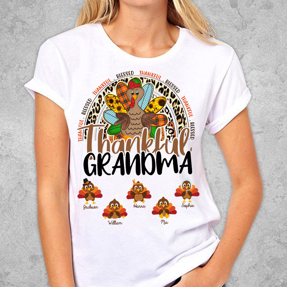 Personalized Thankful Grandma With Grandkids Thanksgiving Shirts