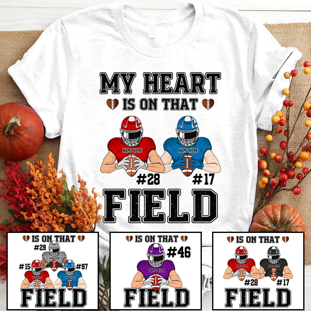 My Heart Is On That Field American Football Player Personalized Shirts, Up To 3 Players