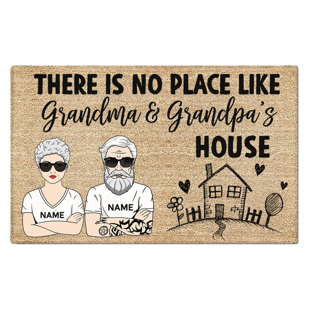 There Is No Place Like Grandma And Grandpa's House Personalized Doormat For Grandparents Lihd