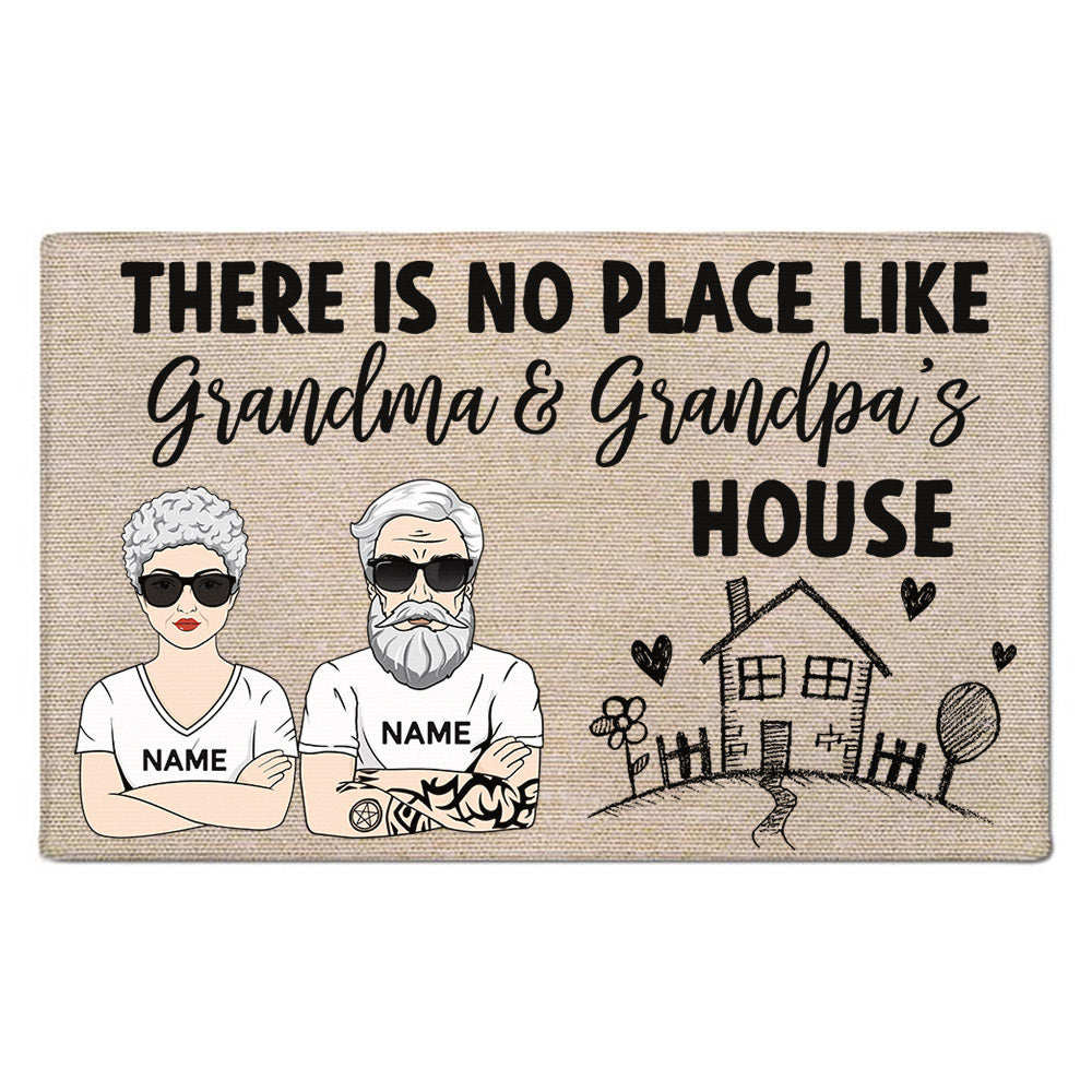There Is No Place Like Grandma And Grandpa's House Personalized Doormat For Grandparents Lihd