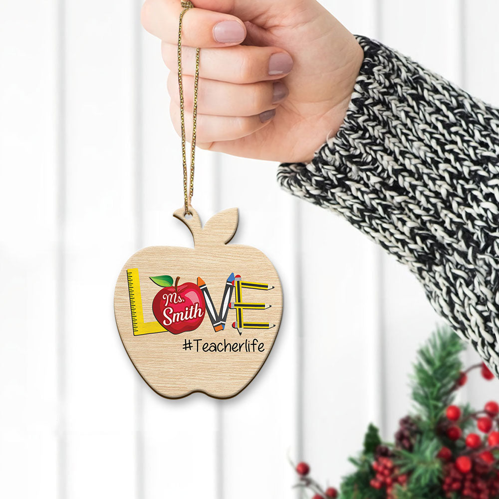 Teach Love Inspire Cute Back To School Personalized Wood Christmas Ornament 2 Sides Print, Made By Wood And The 2 Sides Are The Same