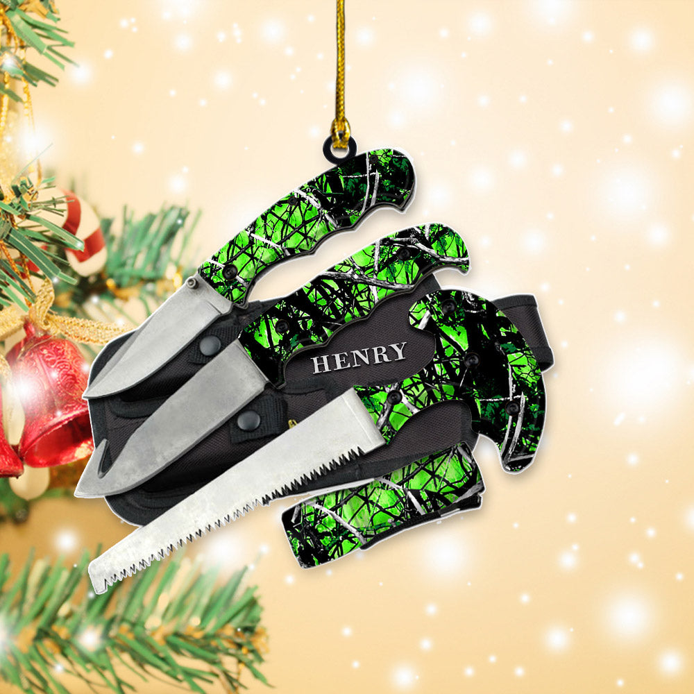 Ornament Field Dressing Kit Hunting Knife Set, Acrylic Ornament Printed Two Sides With The Same Design For Hunters, Name & Camo Patterns Can Be Changed Vr3