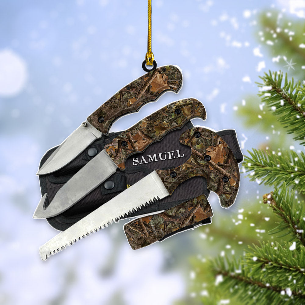 Ornament Field Dressing Kit Hunting Knife Set, Acrylic Ornament Printed Two Sides With The Same Design For Hunters, Name & Camo Patterns Can Be Changed Vr3
