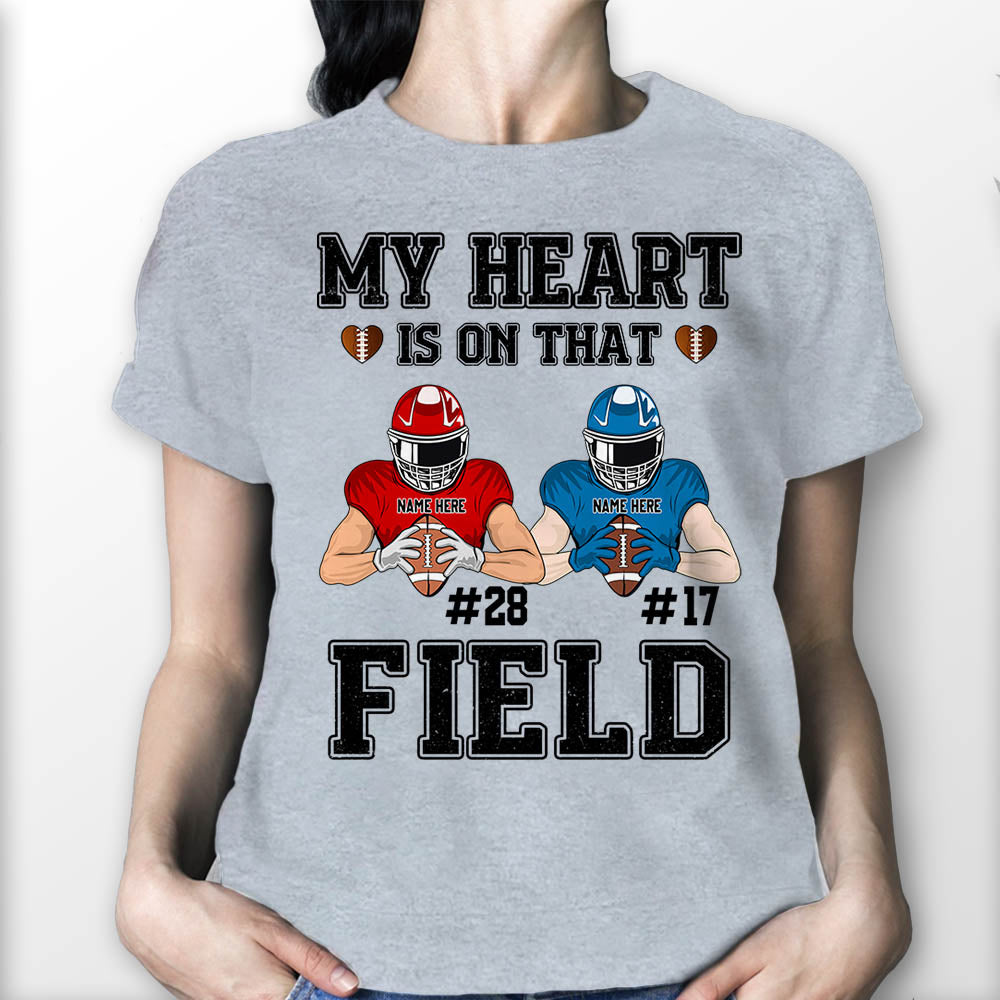 My Heart Is On That Field American Football Player Personalized Shirts, Up To 3 Players