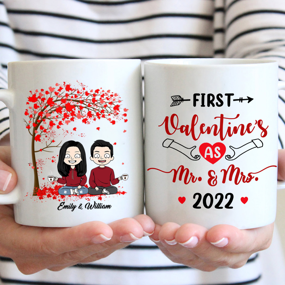Personalized Mug For Couples, First Valentine's As Mr. & Mrs. 2022, Names & Characters Can Be Changed