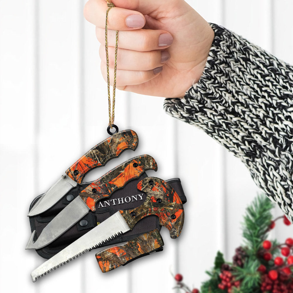 Ornament Field Dressing Kit Hunting Knife Set, Acrylic Ornament Printed Two Sides With The Same Design For Hunters, Name & Camo Patterns Can Be Changed Vr3