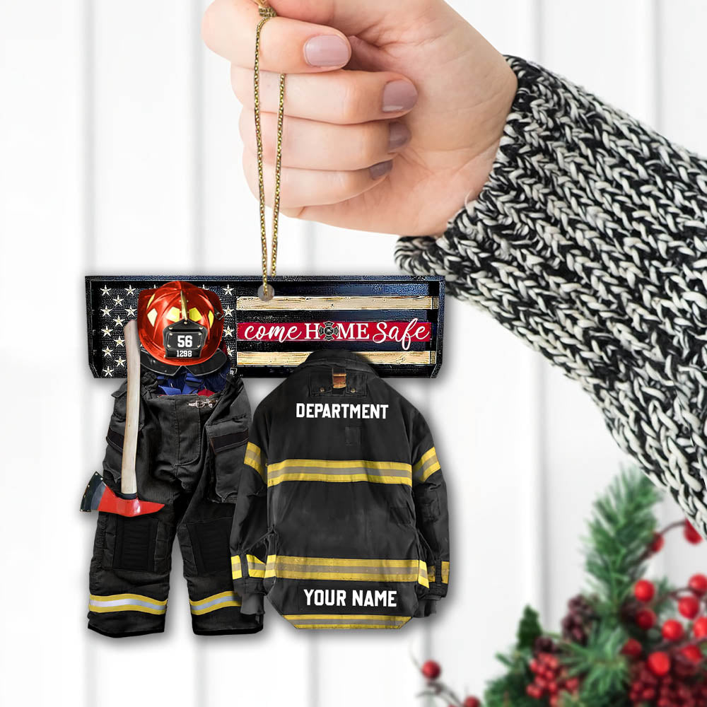 Come Home Safe Firefighter Armor Custom Shaped Acrylic Ornament Two Sides Print Custom Clothing Sets, Made By Acrylic And The 2 Sides Are The Same