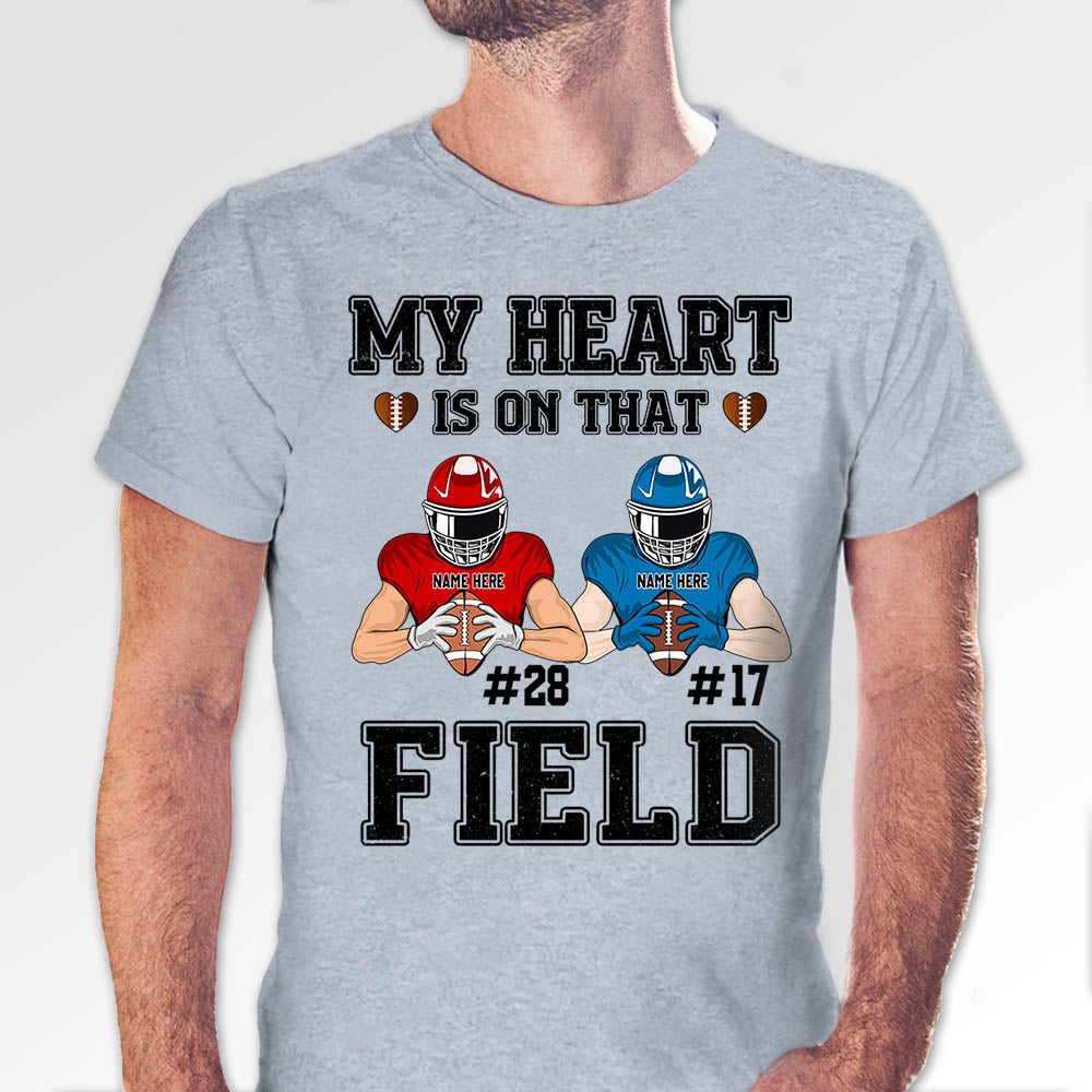 My Heart Is On That Field American Football Player Personalized Shirts, Up To 3 Players