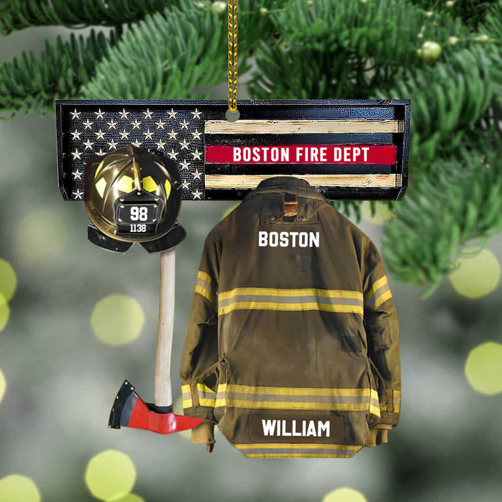 Fire Department, Firefighter Armor Custom Cut Shaped Acrylic Ornament Two Sides Print, Made By Acrylic And The 2 Sides Are The Same